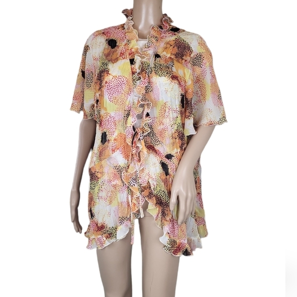 CATO Multicolor Abstract Short Sleeve Sheer Open Cardigan - Picture 1 of 5